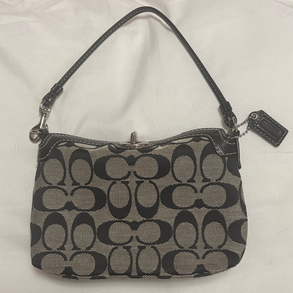 Vintage Coach Black and Grey Signature Shoulder Bag
